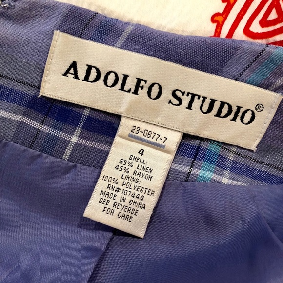 Adolfo Linen Blend Purple/Aqua Lined Skirt - Picture 5 of 6